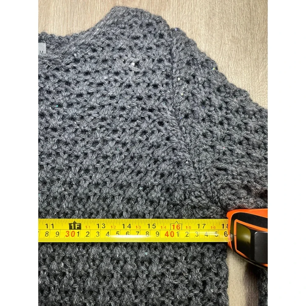 ELSAMANDA Womens Gray Open Knit LS Sweater Size M Sparkles Made In‎ Italy
